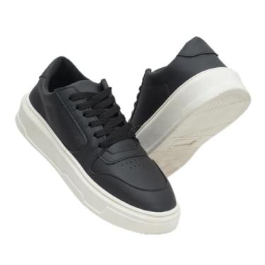 Imagem de Genérico Tênis Masculino Minimalista, Preto com Sola Branca, Couro Ecológico, Estilo Casual, Slip On, Sola Alta (Preto/Off, BR, Adulto, Numérico, 45)