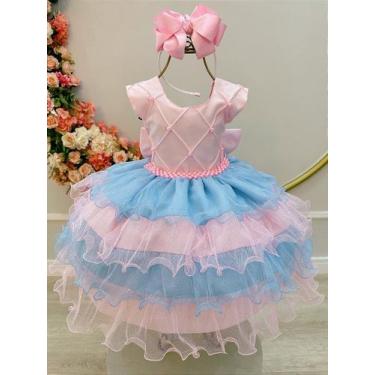 Imagem de Vestido Infantil Rosa Claro com Busto Nervura e Saia com Babados Color