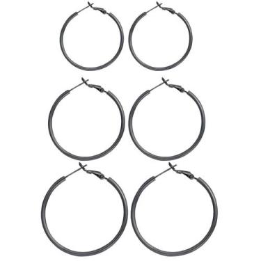 Imagem de Brincos de argola em prata esterlina rosa-Jeopal, preto, conjunto de 3