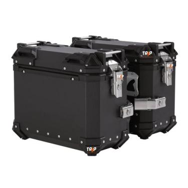 Imagem de Kit 2 Baús Laterais Moto 38L Alumínio Chapa Lisa com Suporte Universal