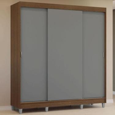 Imagem de Guarda-roupa Casal Com Pés 3 Portas De Correr Rustic Cinza Reno Madesa