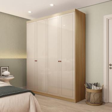 Imagem de Guarda-roupa Solteiro 4 Portas 100% Mdf Pérola Yescasa Carvalho/Off White