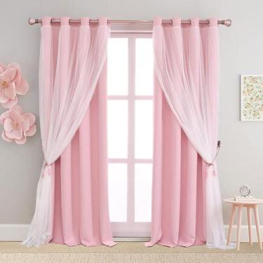 Imagem de Cortinas SOFJAGETQ Short Pink 160 cm de comprimento Blackout com voile