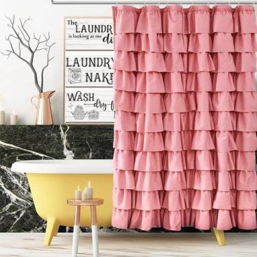 Imagem de Cortina de chuveiro WestWeir Ruffle 100% poliéster Blush Pink 180x210c