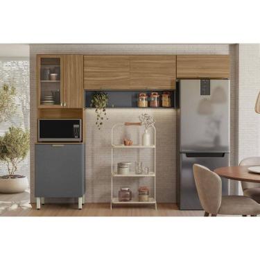 Imagem de Kit de Cozinha Compacta Alba c/ 6 Portas e 1 Nicho 250cm Amendola/Grafito Prime TX - Demóbile