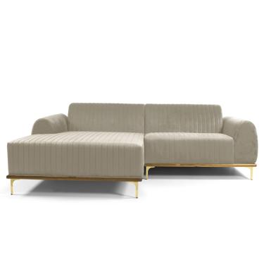 Imagem de Sofá 3 Lugares Lisboa D07 com Chaise Esquerda 230cm Veludo Creme - D'Rossi