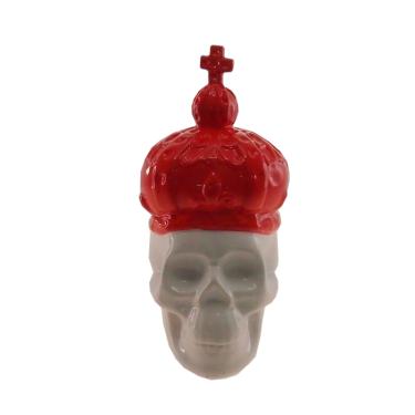 Imagem de Cofrinho Caveira Coroa Decorativo Cerâmica Vermelha 15x10x14