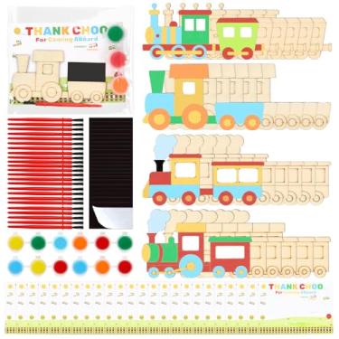 Imagem de Conjunto de 24 lembrancinhas de festa de trem, suprimentos de festa de aniversário de trem, kits de artesanato de pintura de trens de madeira, ímãs com cartão para escola, faça você mesmo, trens de