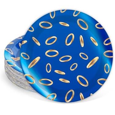 Imagem de Whaline 40 peças de pratos de papel de ouriço de desenho azul, pratos descartáveis, anel de ouro de 22 cm, utensílios de mesa para festa de videogame, artigos de decoração de mesa de aniversário