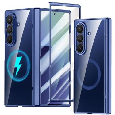 Imagem de YQODSZ Capa magnética transparente para Samsung Galaxy Z Fold 7, capa protetora de tela de vidro de cobertura total, capa de dobradiça, antiamarela, PC, fina, fina para Z Fold 7 azul