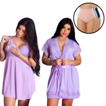 Imagem de Kit Maternidade Camisola Amamentação Robe Roupão 3 Calcinhas Pós Parto
