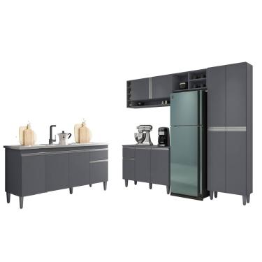 Imagem de Cozinha Modulada Vanessa Com Balcão Para Pia 150mt Tatiane Sem Tampo Cinza AJL