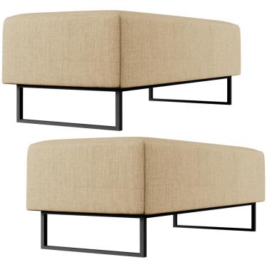 Imagem de Kit 02 Puffs Decorativo Sala de Estar Bali W01 Base Ferro 120x50 cm Linho Bege Escuro - Lyam Decor