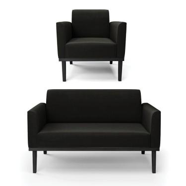 Imagem de Sofá Namoradeira Com Poltrona Base De Madeira Fixa Preto Marisa Suede Preto D03 - D'Rossi