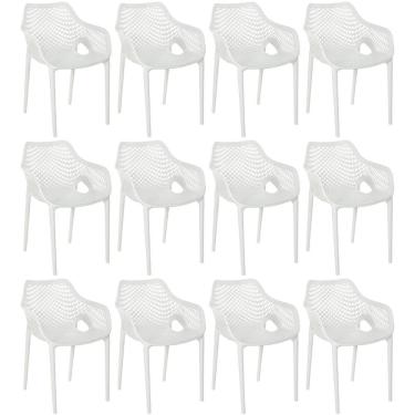 Imagem de Kit 12 Cadeiras De Jantar Design Suits Com Braços Empilhável Em Polipropileno - Branco