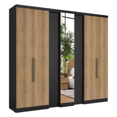 Imagem de Guarda Roupa Casal Selecto Glass 7 Portas Preto Capuccino Acetinado - 