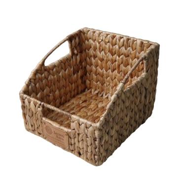 Imagem de JAVANTI KAYU - Cesto organizador de despensa de vime de jacinto de água feito à mão – Cesta de armazenamento frontal inclinada para cozinha, prateleiras, armário, comida e lanche – natural, durável