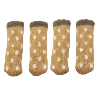 Imagem de 【Pacote com 4 meias para cadeira 】 Protetores de piso de móveis de malha para pisos de madeira - Capas antiderrapantes para pés de mesa em bege e marrom escuro (conjunto de 4) (pontos de cor clara)