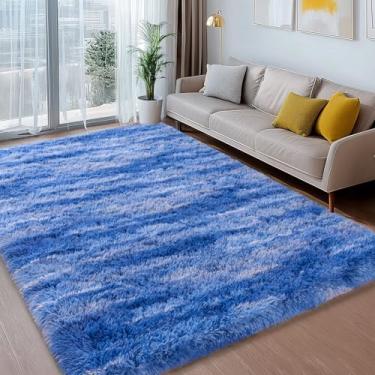 Imagem de Ailyei Tapetes felpudos macios para quarto, 10 x 15 cm, abstrato, azul marinho, felpudo, para sala de estar, tapete de pelúcia luxuoso, quarto de meninas, crianças, dormitório, decoração de casa