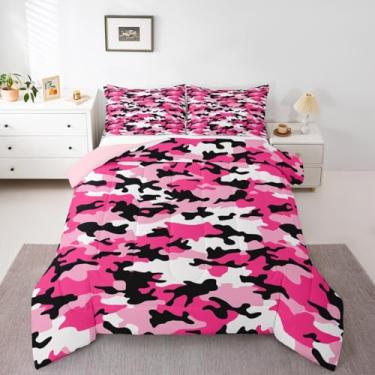 Imagem de Erosebridal Conjunto de edredom King de camuflagem rosa feminino, exército, retrô, campanha, para crianças e adultos, camuflado, militar, tie dye, edredom geométrico