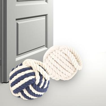 Imagem de Pacote com 2 batentes de porta de nó de corda batentes de porta decorativos de juta com alça para janela inferior da porta, 15 x 15 cm