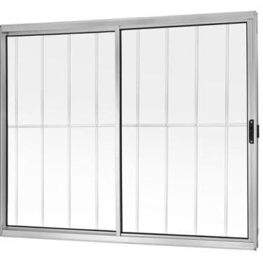 Imagem de Janela Correr 2 Folhas Móveis com Grade Vidro Liso 150x100cm Brilhante