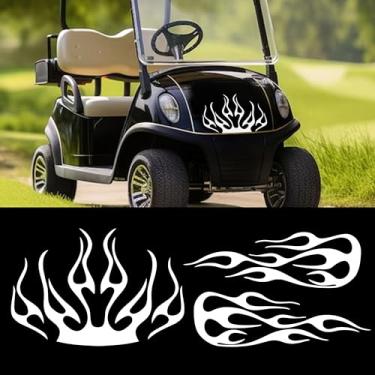 Imagem de TOMALL Kit de decalque de vinil listrado de chamas de 3 peças para carrinhos de golfe, carros, veículos, corrida, esportes, fogo, gráficos universais, à prova d'água, adesivos para caminhões