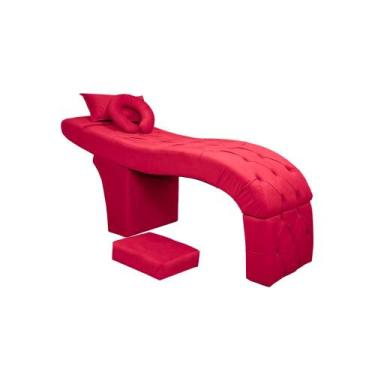 Imagem de Maca Estética E Escada Para Extensão De Cílios Veludo Vermelho - SOFA 