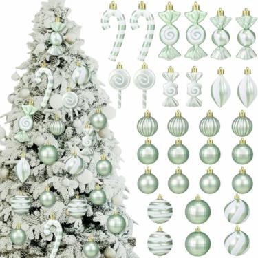 Imagem de Soulchen Conjunto de 30 peças de enfeites de pirulito de bengala doce de Natal 2025 verde pastel para decoração de árvore de Natal, bolas de bengala doce, enfeites de plástico variados para decoração
