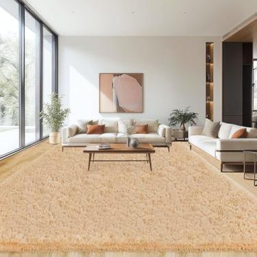 Imagem de Tapetes de área 20 x 25 cm para sala de estar, quarto, ultramacio, fofo, bege, tapete grande para quarto, tapete de pelúcia antiderrapante felpudo para berçário, meninos, meninas, quarto de crianças