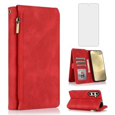 Imagem de Compatível com Samsung Galaxy S24 Plus/S25 Plus S24+ S25+ 5G capa carteira protetora de tela e zíper retrô de couro flip suporte suporte celular acessórios para celular para S24Plus S25Plus SM-S936U