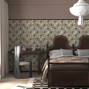 Imagem de JSEVEM Papel de parede gótico para contato adesivo boho papel de parede fosco vintage papel de parede espesso removível à prova d'água para quarto, cozinha, bancada, armários 40,6 cm × 994 cm