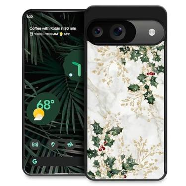 Imagem de CARLOCA Capa compatível com Google Pixel 9 9 Pro para meninas à prova de choque antiarranhões capa traseira de policarbonato rígido estética padrão de moda folhas de azevinho dourado Natal branco