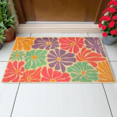 Imagem de Capacho de boas-vindas para porta frontal e traseira com flores coloridas dentro e fora tapete de entrada de mola tapete antiderrapante lavável capacho de entrada de boas-vindas para pátio corredor