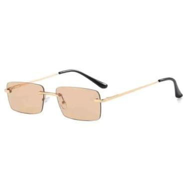 Imagem de JRLLFD Óculos de sol sem aro femininos, luxuosos, retrô, armação pequena, masculino, para áreas externas, UV400 (chá dourado)
