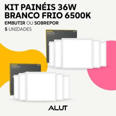 Imagem de Kit 5 Painel Led Plafon 36w 6500k Branco Frio Bivolt Embutir Sobrepor 