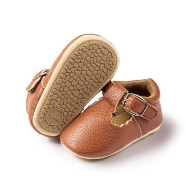 Imagem de Tênis Oxford para bebês meninos meninas couro PU sola de borracha macia antiderrapante infantil tornozelo mocassins First Walker, A03/marrom, 12-18 Months Toddler