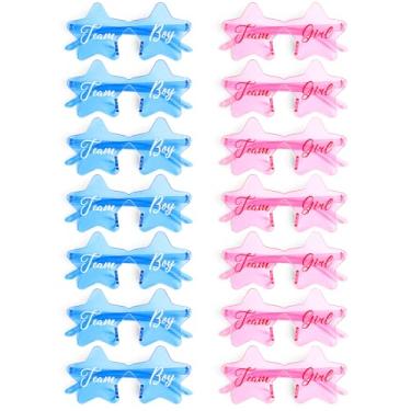 Imagem de Matcheck 14 peças de óculos de sol reveladores de gênero coração estrela Shpaed rosa azul equipe meninas/meninos lembrancinhas de festa de chá de bebê, Estrela, Medium