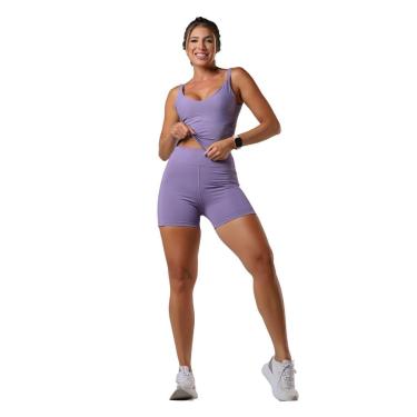 Imagem de Conjunto Fitness Cropped Alças Duplas Shorts Biker Zero Transparência Compressão Bolsos Embutidos-Feminino