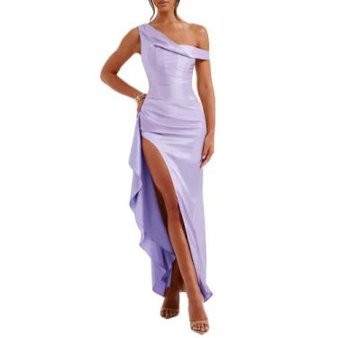 Imagem de Vestido de noite Alphirkut Satin Off Shoulder Long Lavanda