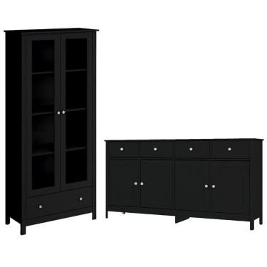 Imagem de Cristaleira 2 Portas Vidro E Balcao Buffet 4 Portas Preto Dtall Preto