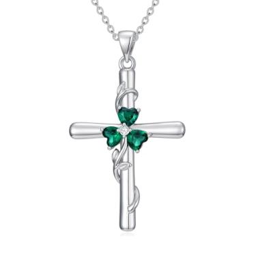Imagem de IMZM Colar de cruz de trevo para mulheres, pingente de cruz de Dia de São Patrício, presente de aniversário de dia dos namorados para esposa, namorada, mãe e ela