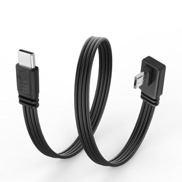 Imagem de JSADZKJ Cabo USB tipo C flexível para micro USB, cabo de dados plano 90 graus micro 5 pinos para USB C, tipo C para micro cabo plano curto que suporta carregamento e transferência de dados, para