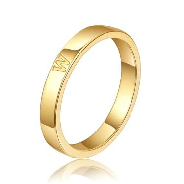 Imagem de WFYOU Anéis preenchidos com ouro 14K para mulheres, não manchados, delicados, anel de ouro empilhável, anéis de ouro para mulheres, alianças de casamento com letras do alfabeto, anéis de casamento