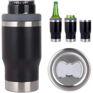 Imagem de Copo Térmico Porta Long Neck e Lata Inox 2 em 1 com Isolamento a Vácuo 420ml Parede Dupla (Preto)