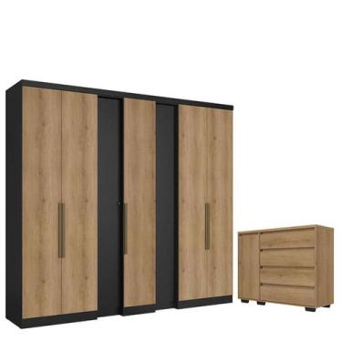 Imagem de Guarda Roupa Casal Selecto 7 Portas Preto Capuccino e Cômoda com Porta