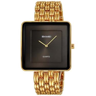 Imagem de Afcrho Relógio masculino quadrado, moderno, minimalista, quartzo, negócios, casual, analógico, Anúncio. Masculino, ouro, preto