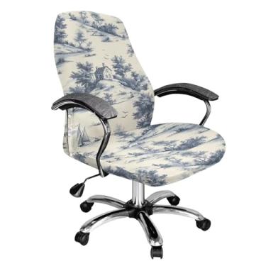 Imagem de Talayituse Toile De Jouy Capa para cadeira de escritório e computador com estampa de casa, capa de cadeira giratória universal, capa de cadeira de mesa com encosto alto, G
