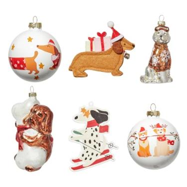 Imagem de WDS WONDROUS Enfeites de Natal para pendurar para carro, conjunto de 6, caixa cega, enfeite de bola de caminhão para árvore de Natal, enfeites de madeira e vidro, decorações de inverno, bandeja, mesa