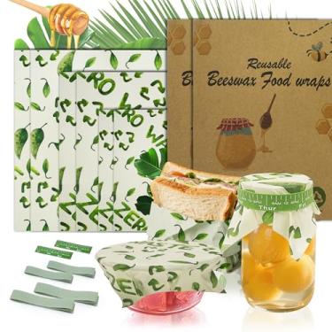 Imagem de Capas de tigela reutilizáveis, 2 conjuntos para impermeabilização de pão, capas de tigela de cera de abelha reutilizáveis, laváveis com capa elástica para alimentos, salada de frutas, ecológica